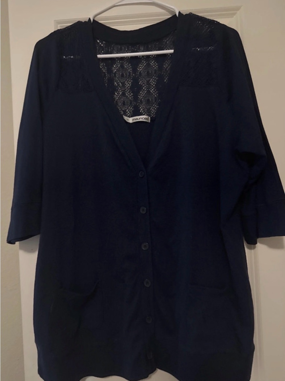 Maurices Dark Navy Lace-Back Button Cardigan
